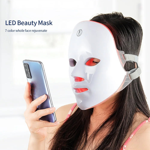LED Ansiktsmask med 7 Ljusfärger – Hudföryngring för Ansikte & Hals